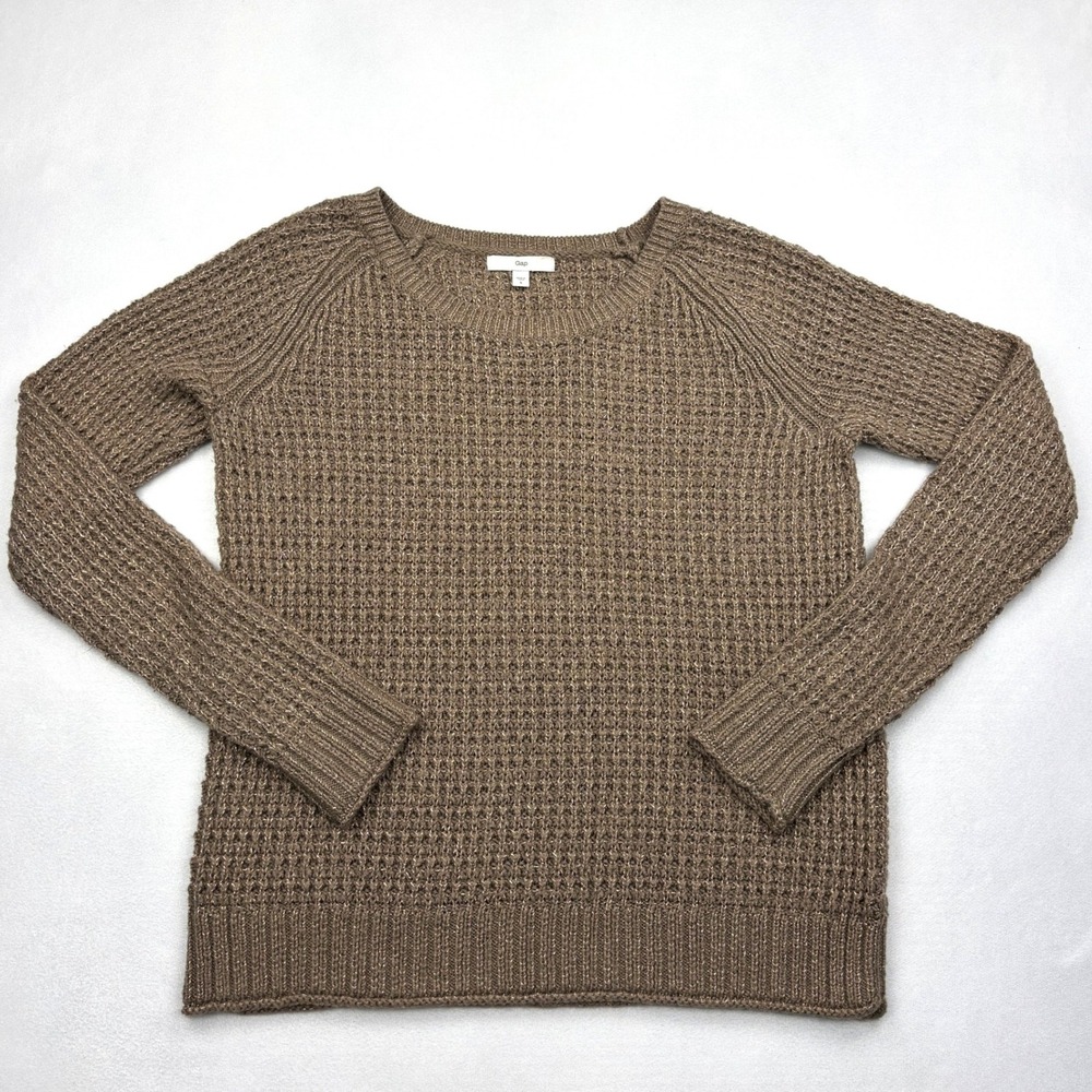 Gap Wool Blend Metallic Shimmer Sweater Womens Small Brown Waffle Raglan Knit